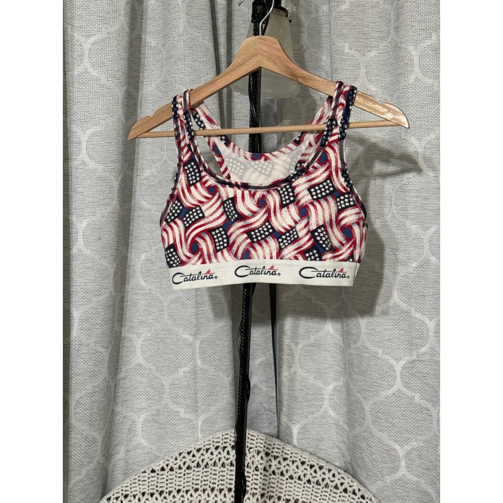 Vintage Catalina American Flag Sports Bra Large Made in USA Red White Blue